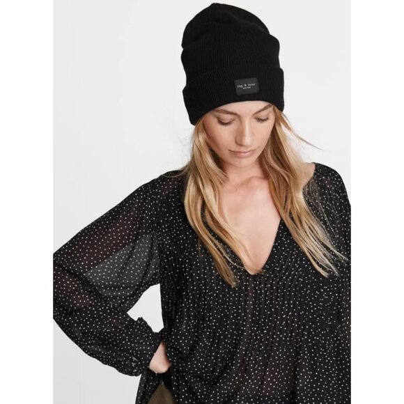 New without Tags Rag & Bone Addison Wool Beanie Black - Picture 1 of 9